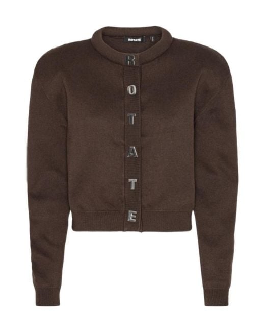 ROTATE BIRGER CHRISTENSEN Brown Cropped Logo-Button Cardigan