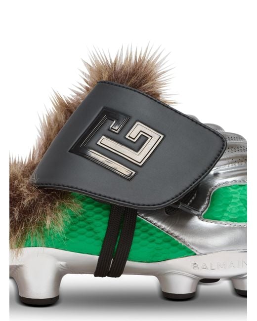 Balmain Green Half Time Faux Fur-Lined Mules for men