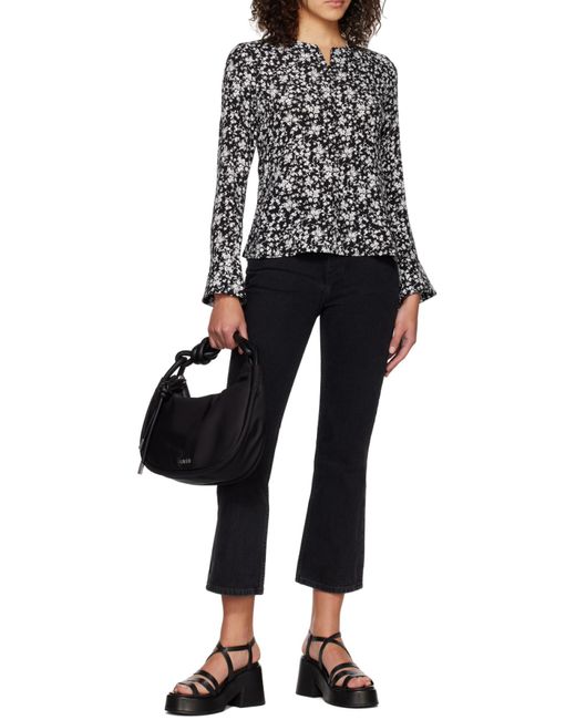 Ganni Gray Printed Crepe O-Neck Blouse
