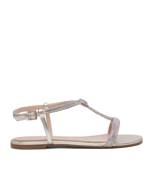 Ninalilou White Embellished T-Strap Sandals