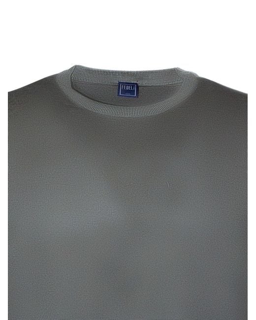 Fedeli Gray Long-Sleeved Crewneck Jumper for men