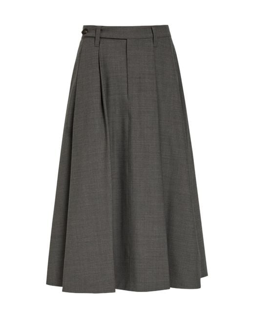 Brunello Cucinelli Gray Tailored Pleated Wool-Blend Midi Skirt