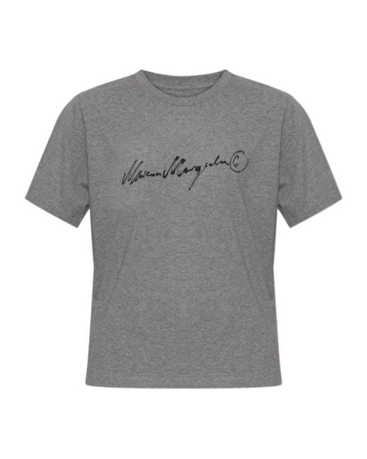 MM6 by Maison Margiela Gray Logo Print T-Shirt