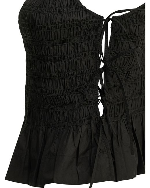 Ganni Black Smocked Peplum Top