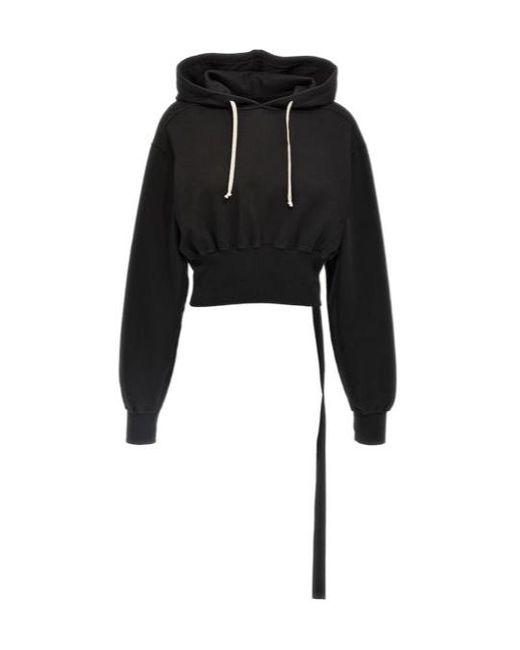 Rick Owens Black Tatlin Drawstring Cropped Hoodie