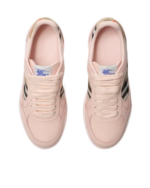 Burberry Pink Terrace Checked Lace-Up Sneakers