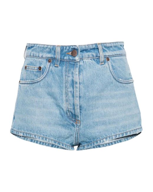 Prada Blue Triangle-Logo Denim Shorts