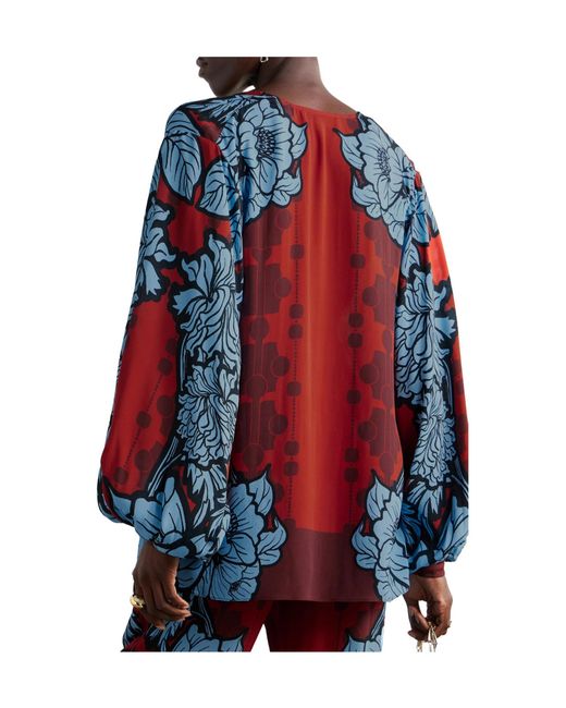 Borgo De Nor Blue Floral Print Metallic Blouse