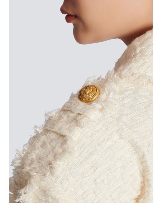 Balmain Natural Short Fringed Tweed Jacket