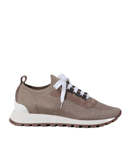 Brunello Cucinelli Brown Sparkling Knit Sneakers