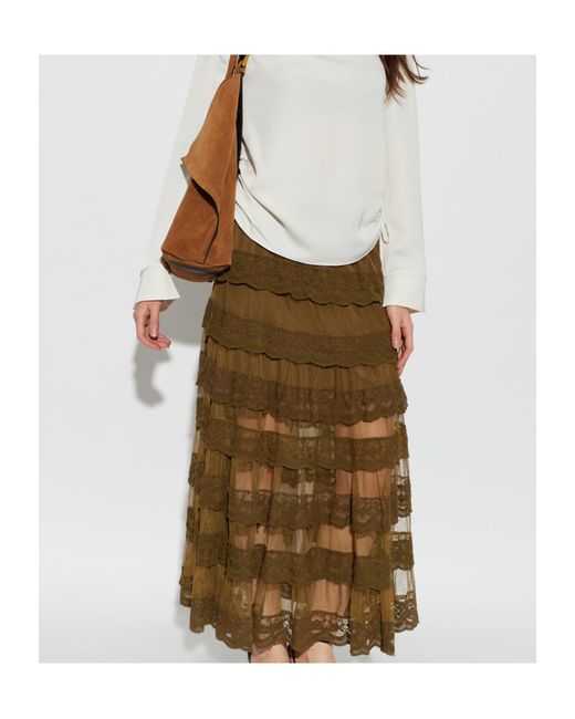 AllSaints Green Elastic Waist Midi Skirt