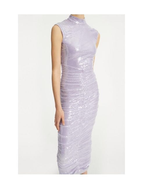 ROTATE BIRGER CHRISTENSEN Purple Sequin High-Neck Midi Dress