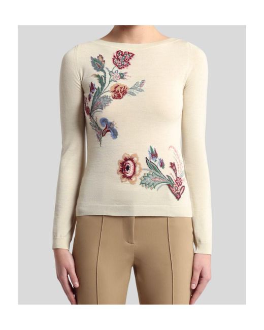 Etro White Floral Motif Knitted Jumper