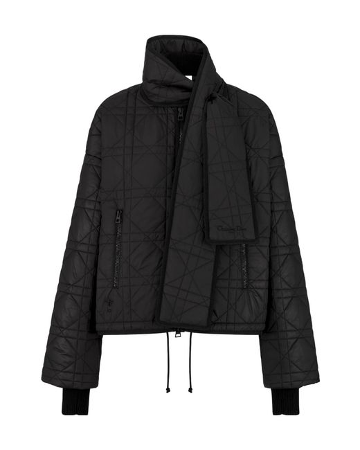Dior Black Macrocannage Coat With Scarf Collar