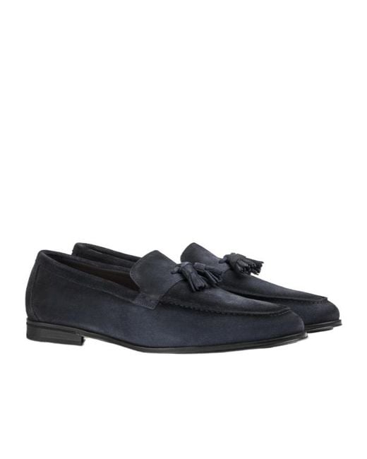 Doucal's Blue Suede Loafer With Tassels for men