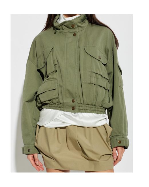 Balmain Green Cropped Twill Bomber Jacket