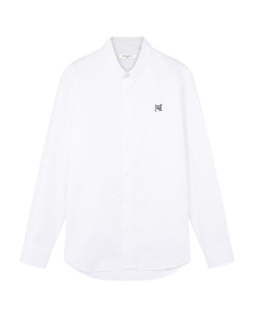 Maison Kitsuné White Maison Kitsuné Fox Patch Curved Hem Shirt for men