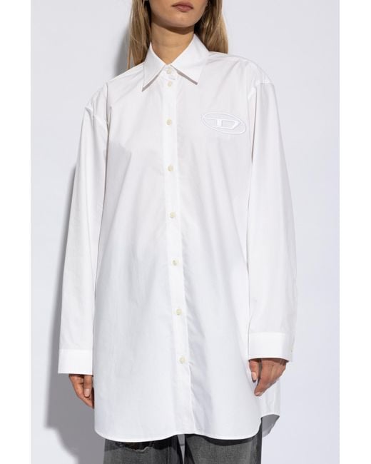 DIESEL White D-Dalis Logo Embroidered Shirt Dress