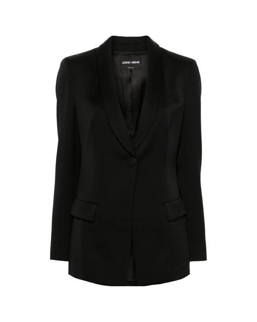 Giorgio Armani Black Single-Breasted Twill Blazer