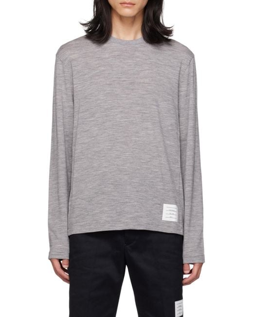 Thom Browne Gray Logo Patch Knitted Crewneck Jumper for men