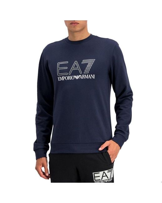EA7 Blue Round Collar Long Sleeve Sweater for men
