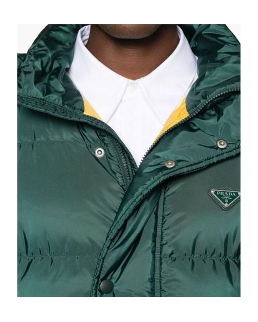 Prada Green Triangle-Logo Padded Puffer Jacket for men