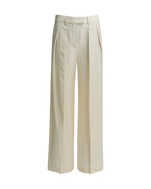 Brunello Cucinelli Natural Pleated Wide-Leg Trousers