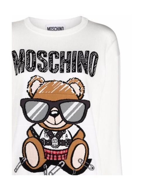 Moschino White Round-Necked Logo Sweater