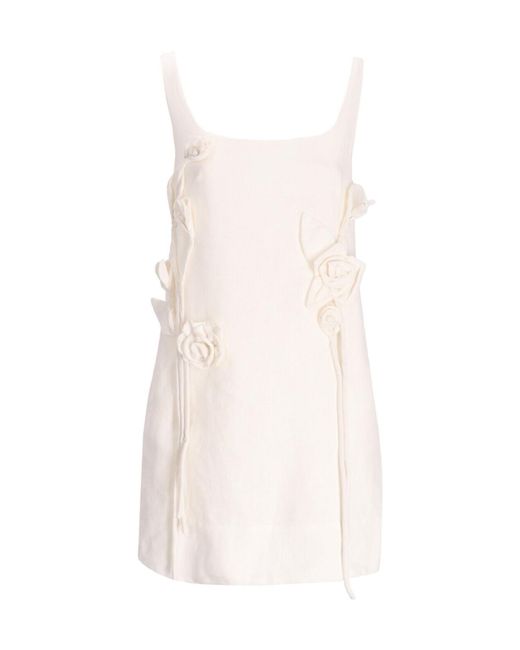 Farm Rio White Rose-Embellished Cotton Mini Dress