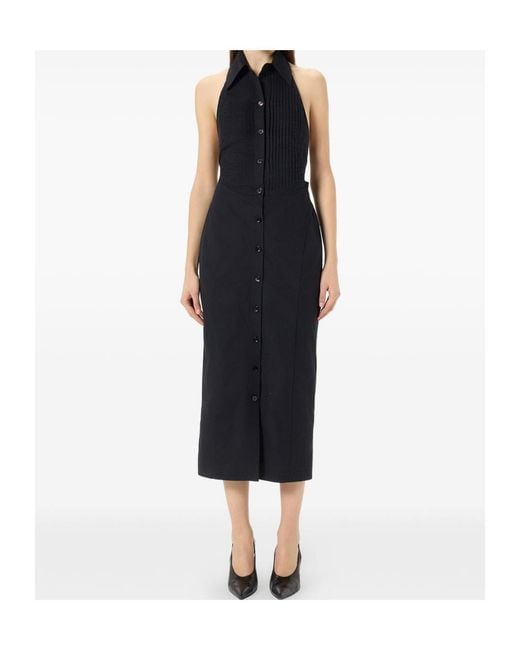 Blumarine Black Plisse Button Midi Dress