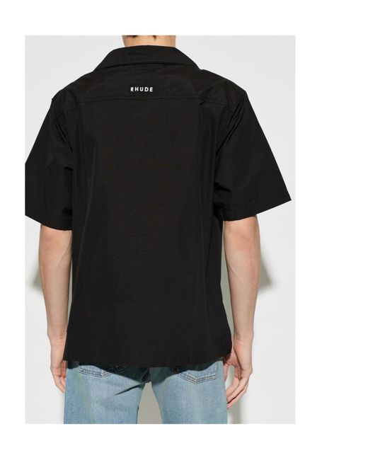 Rhude Black Camp Collar Logo Shirt for men