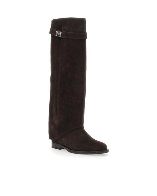 Via Roma 15 Black Cuffed Padlock Knee-High Boots