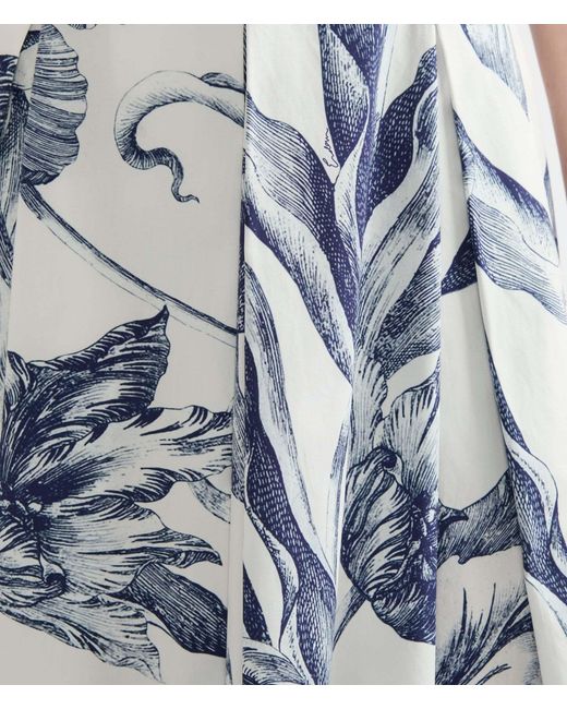 Erdem Blue Floral Print Pleated Midi Skirt