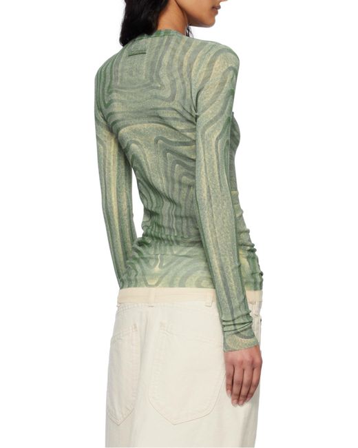 Jean Paul Gaultier Green Spiral-Print Mesh Top