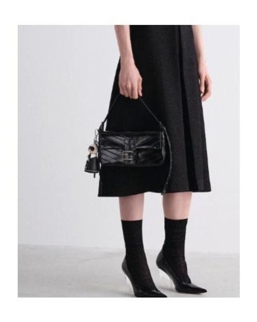 Fendi Black Baguette 26424 Inlaid Hagfish Leather Bag
