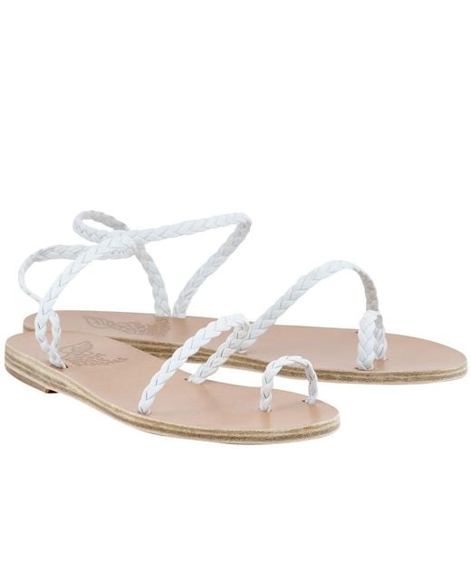 Ancient Greek Sandals White Flat Logo Sandals