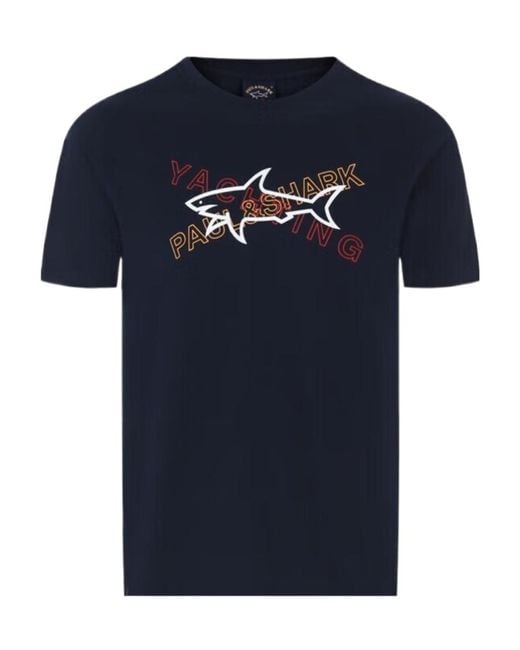 Paul & Shark Blue Logo T-Shirt With Round Neck Pattern for men