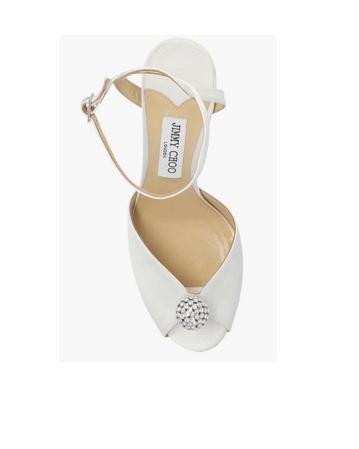Jimmy Choo White Sacora 85 Embellished Satin Sandals