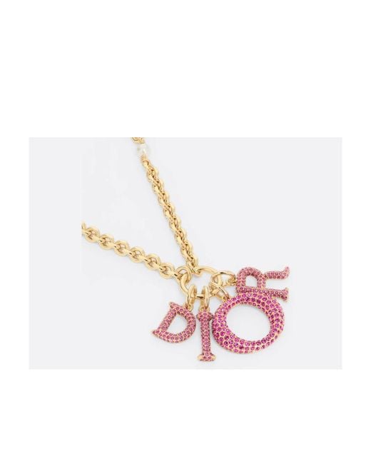 Dior White Logo Pattern Pendant Necklace
