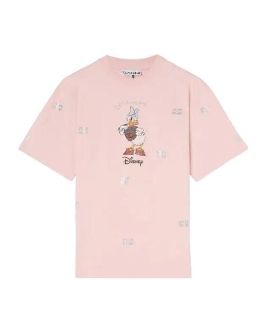 Ganni Pink Daisy Duck Printed T-Shirt