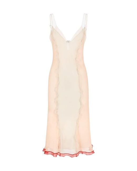 Fendi White Ruffled Buckle-Detailed Mini Dress