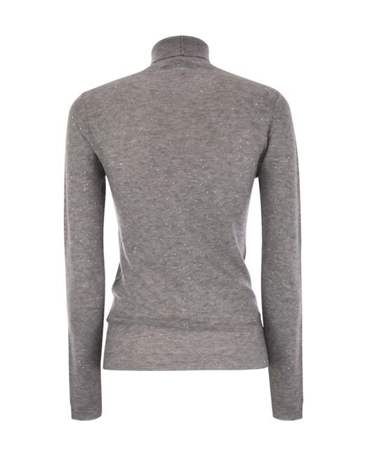 Fabiana Filippi Gray High-Necked Wool Sweater With Sequins