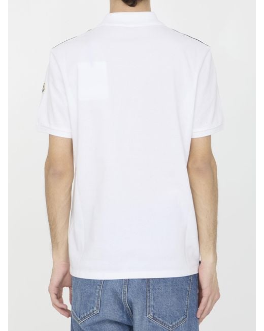 Moncler White Logo Detailed Polo Shirt for men