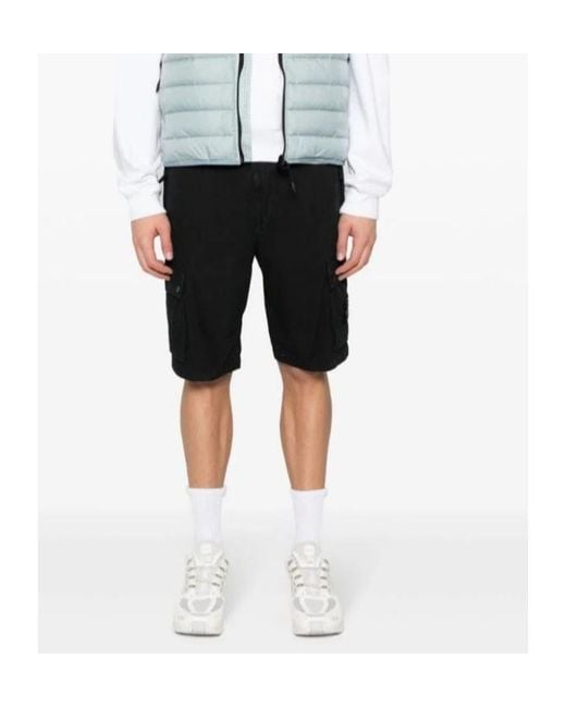 Stone Island Black Compass Patch Cargo Shorts for men