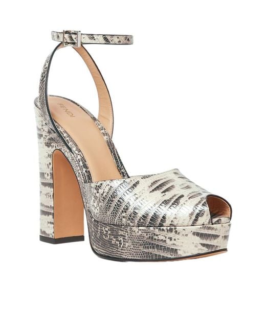 Fendi White After 9 Parchment And Printed Calfskin Sandals