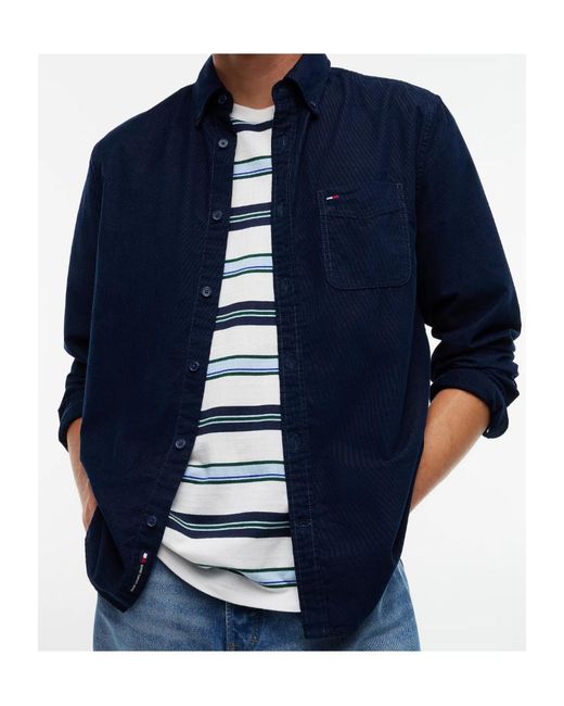 Tommy Hilfiger Blue Regular Fit Button-Down Corduroy Shirt for men