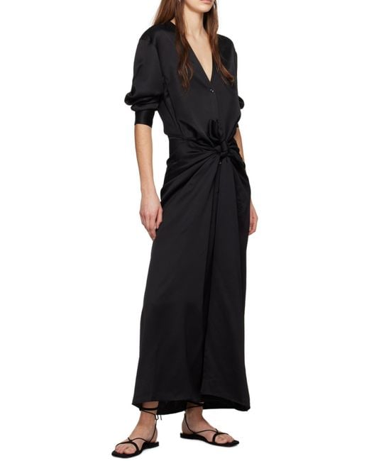 Totême Black Totême V-Neck Knot-Detail Satin Dress