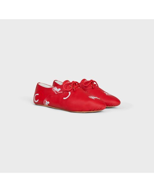 Céline Red Ballet Lace-Up Shoe
