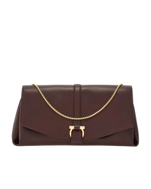 Ferragamo Brown Front Flip Large Shoulder Bag