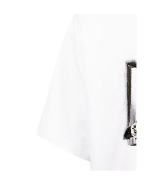 we11done White Sequinned Logo-Print T-Shirt for men